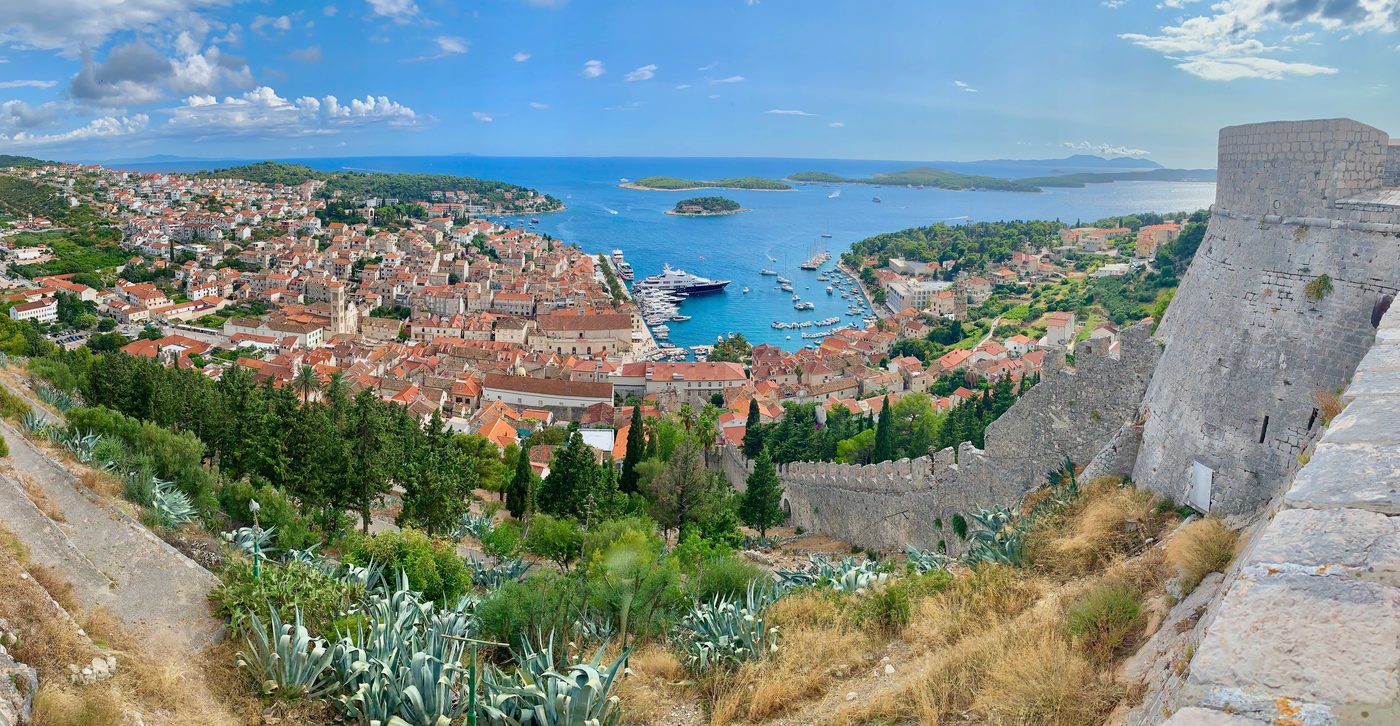 View over Hvar town and harbour seen from the Spanish Fortress above