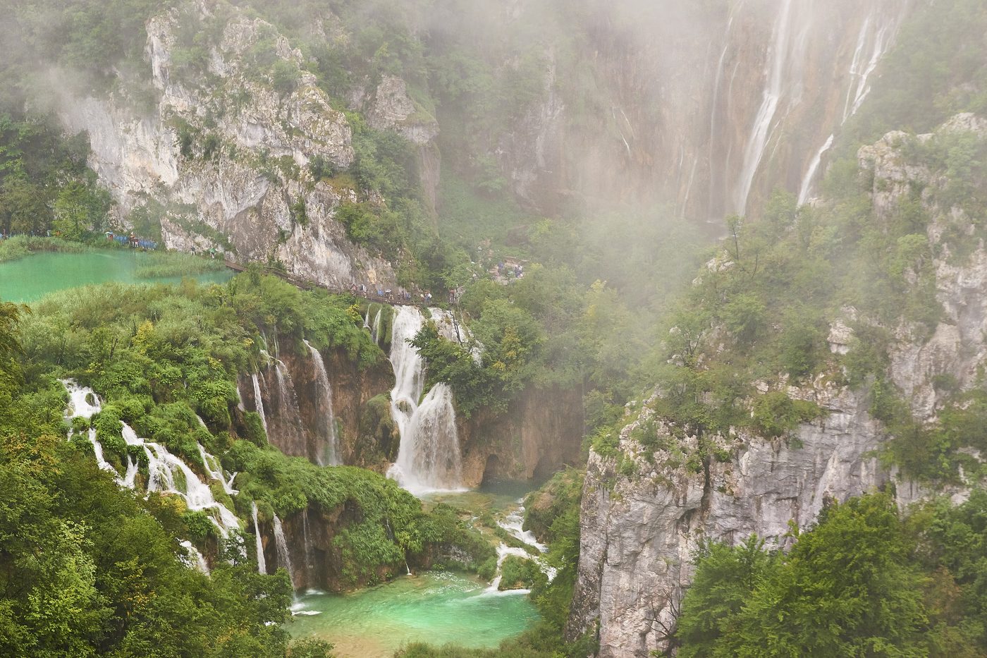 Plitvice waterfalls — long cascade between two of the lower lakes