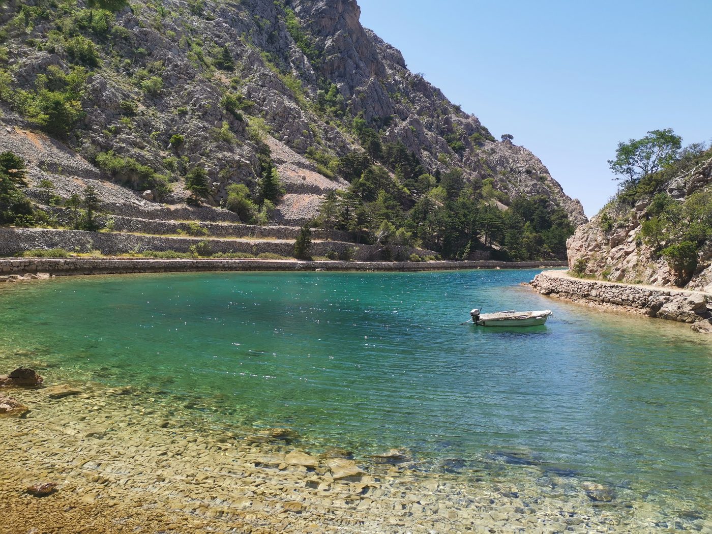 Velebit coast along the Adriatic seen from the E65 — cliffs to the left, sea to the right
