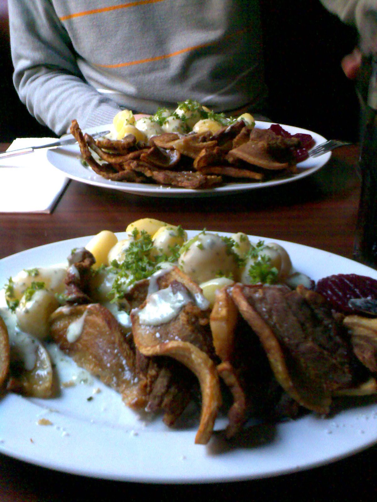 Stegt flæsk med persillesovs — crispy pork belly with potatoes, parsley sauce and beetroot