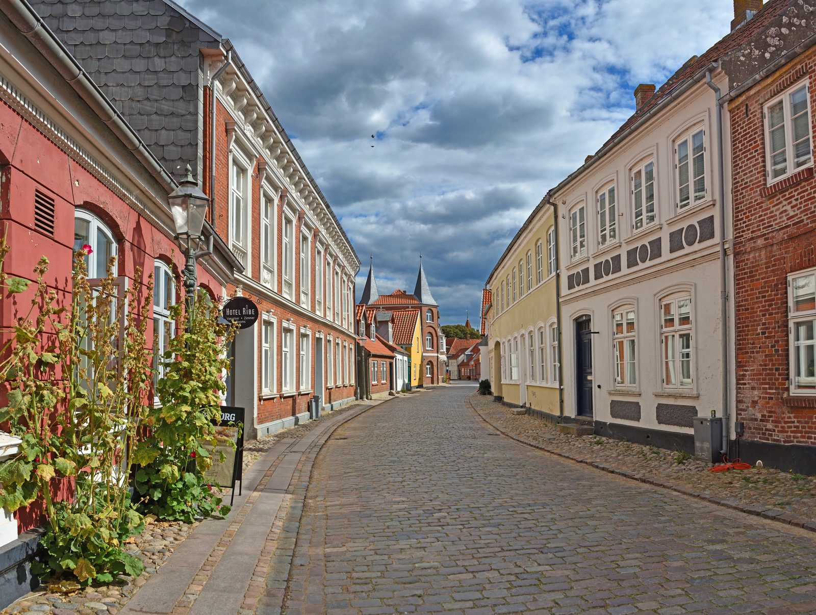 Painted half-timbered houses along Sønderportsgade in Ribe