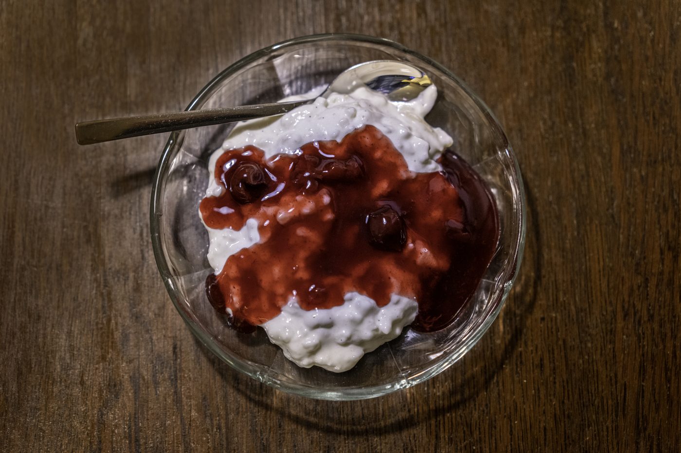 Risalamande — Denmark's cold almond rice pudding with warm cherry sauce, eaten on Christmas Eve