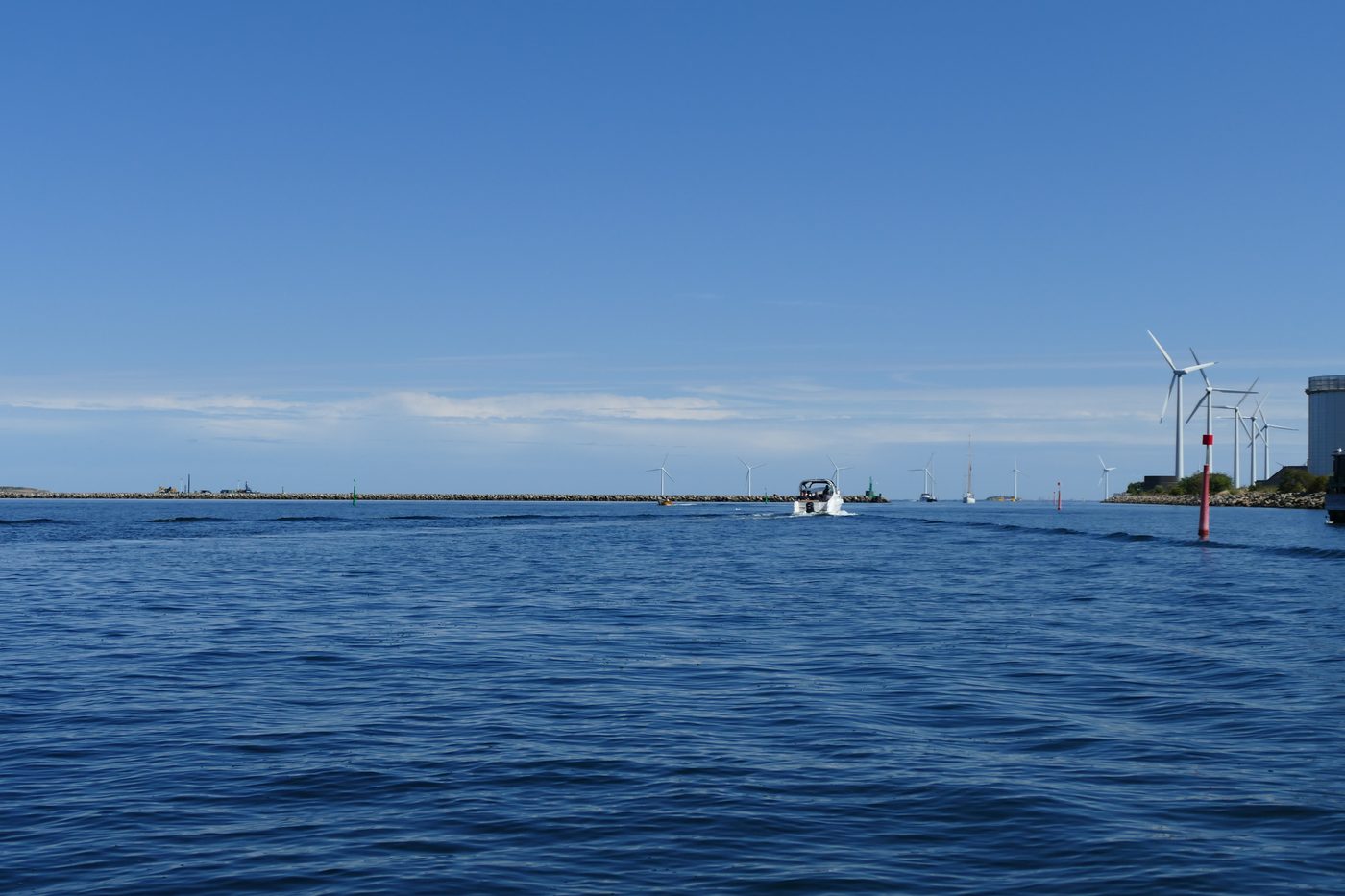Middelgrunden offshore wind farm — the curved row of turbines off Copenhagen